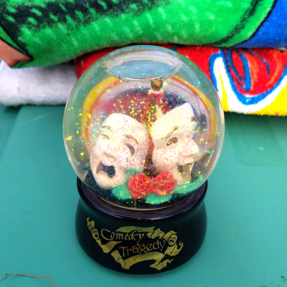 1993 Comedy Tragedy Masks  Glitter Globe San Fran Music Box Company Mascarade